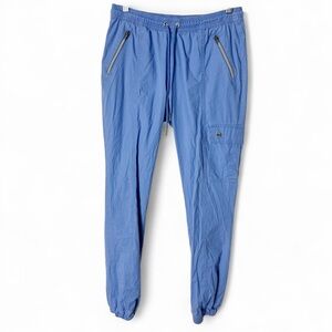 Jaanuu - Women’s Jogger Scrub Pants Jo Gold Accents Celi Blue‎ 5 Pockets - Sz. S